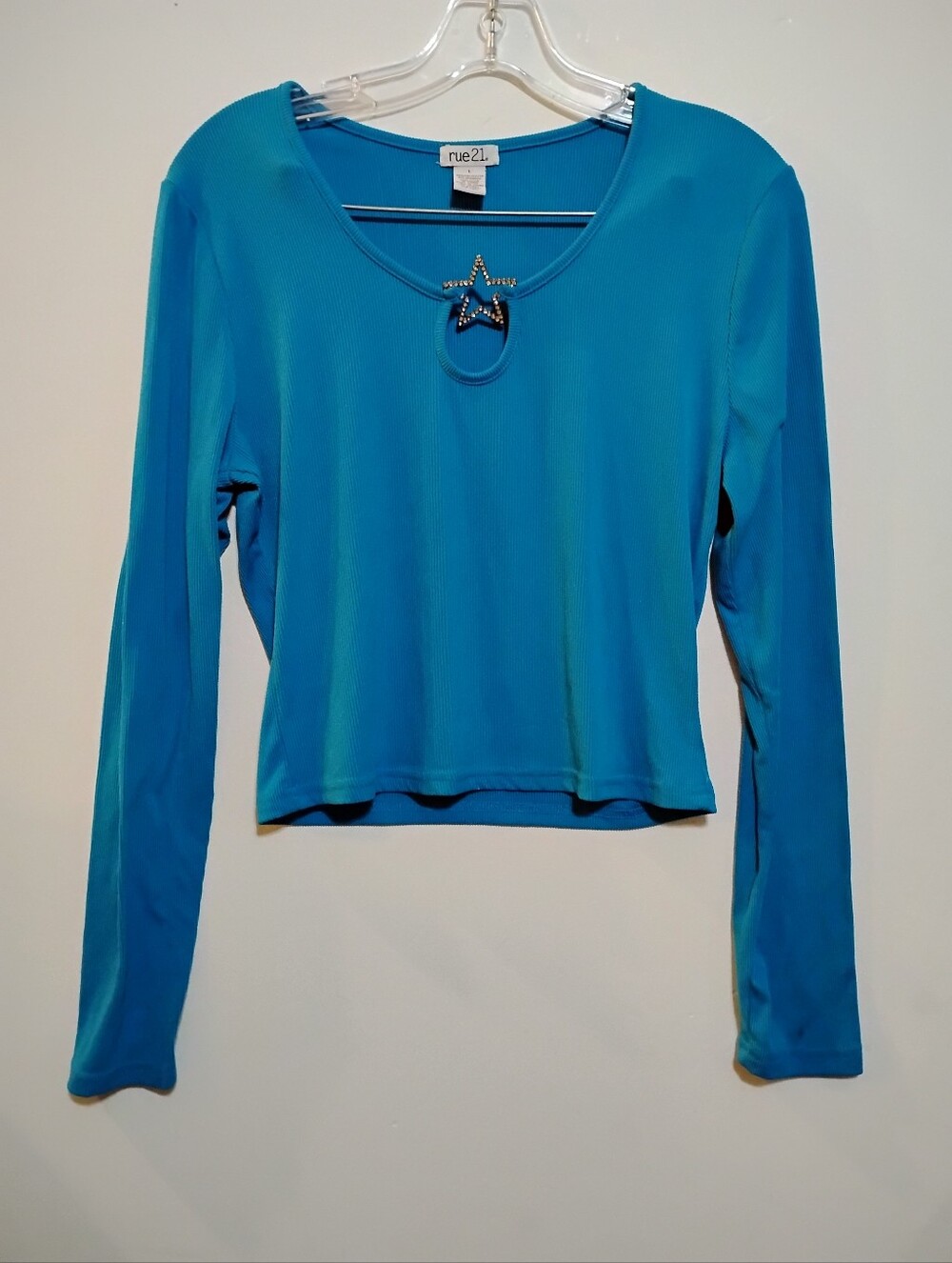 rue21 Teal Long-Sleeve Top with Star Accent Soft Slightly Ribbed Fabric L-junior